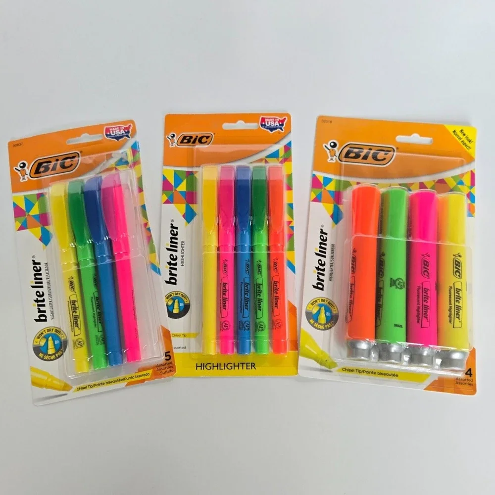 Bic‎ Brite Liner Lot Thin Thick Highlighter Chisel Tip Fluorescent 90837 32318
